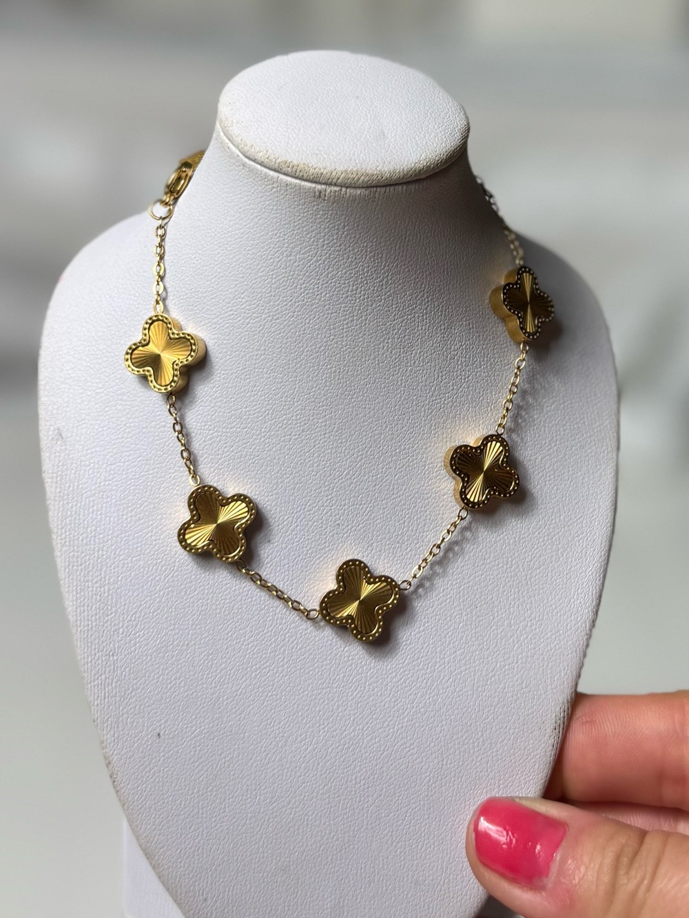 Gold Four-Leaf Clover Estate Jewelry Stainless Steel Bracelet